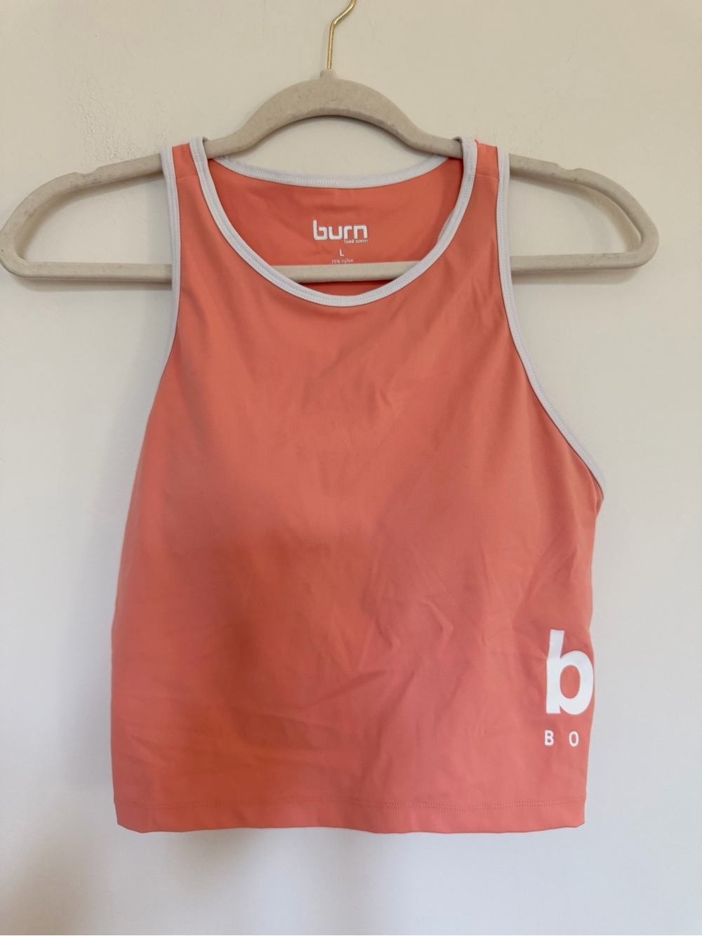 BURN BOOT CAMP Women's Coral Peach Piped Cropped Tank Top Large